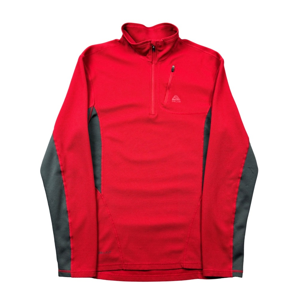 Y2K Nike ACG Dri-FIT Quarter Zip Pullover Mens Medium Red Grey Hiking Gorpcore